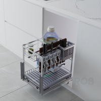 Kệ Đựng Dao Thớt Mix Oval GRÖB Inox SUS304 Xước Mờ – Ray Âm Giảm Chấn