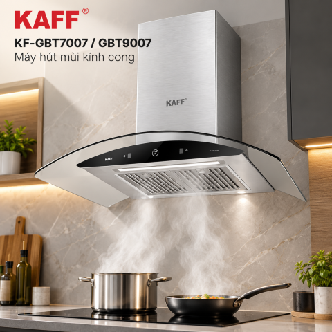 Máy Hút Mùi Kính Cong KAFF KF-GBT7007 / KF-GBT9007 Cảm Ứng Vẫy Tay Booster 1500m³/h
