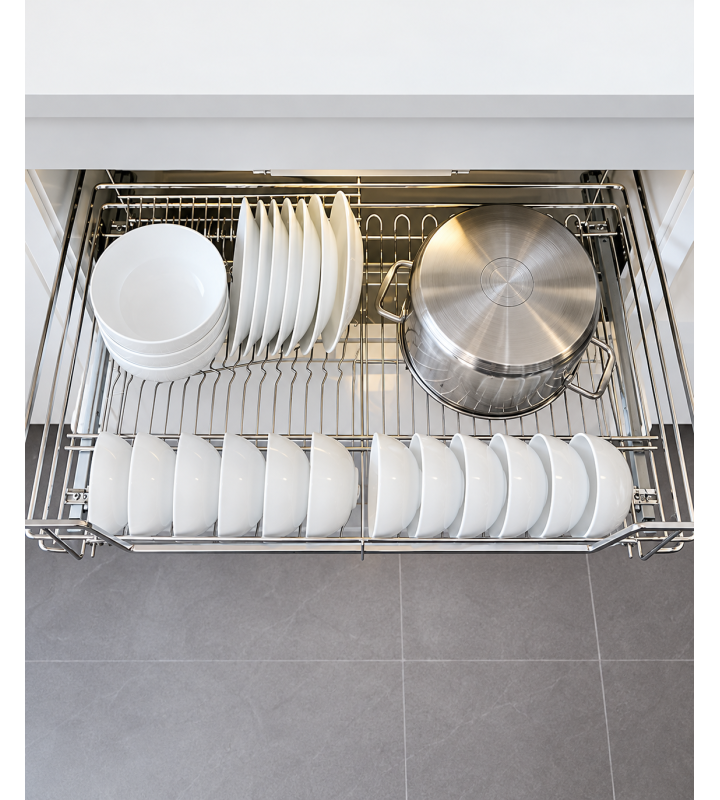 KỆ ĐỰNG BÁT ĐĨA NAN VUÔNG INOX XƯỚC MỜ SUS304