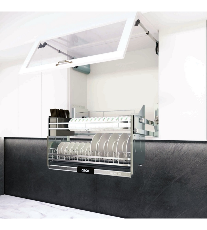 Giá Bát Nâng Hạ Nan Dẹt Inox Mờ Full SUS304 GROB