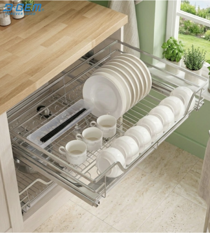 GIÁ BÁT ĐĨA NAN DẸT INOX 304 CAO CẤP, HỆ DẪN HƯỚNG CHỐNG RUNG BGKC02A