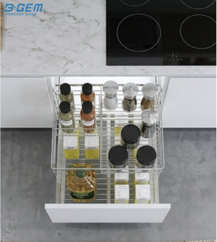 KỆ GIA VỊ NAN DẸT INOX 304 RAY GIẢM CHẤN BGKGV01