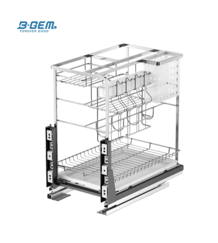 KỆ DAO THỚT NAN DẸT INOX 304 RAY GIẢM CHẤN BGKDT02