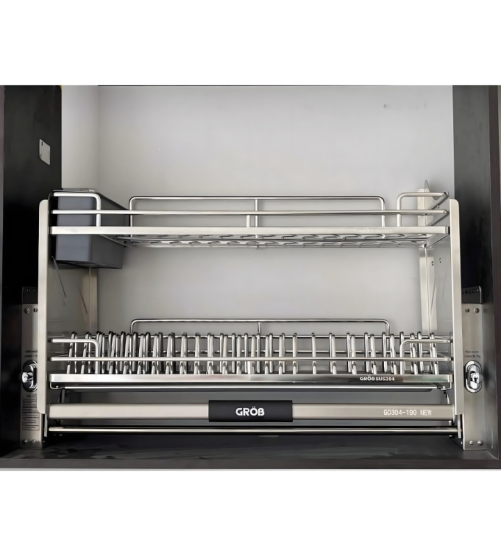 Giá Bát Nâng Hạ Nan Dẹt Inox Mờ Full SUS304 GROB